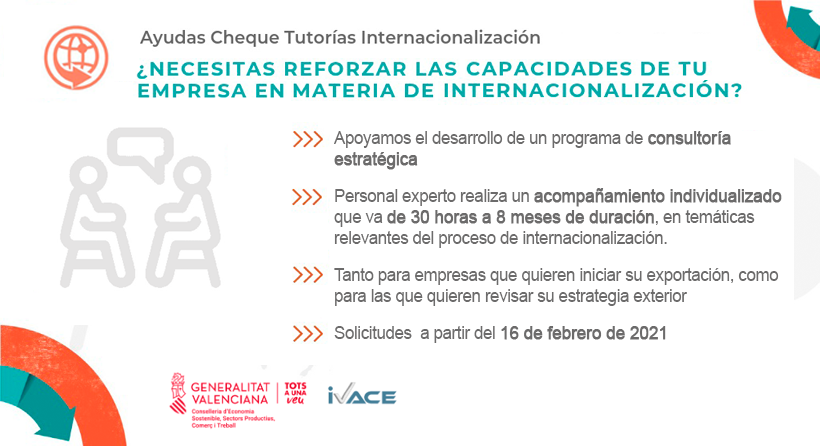 Les empreses tenen fins al 30 de setembre per a sol·licitar el Xec Tutories Internacionalització de l’Ivace